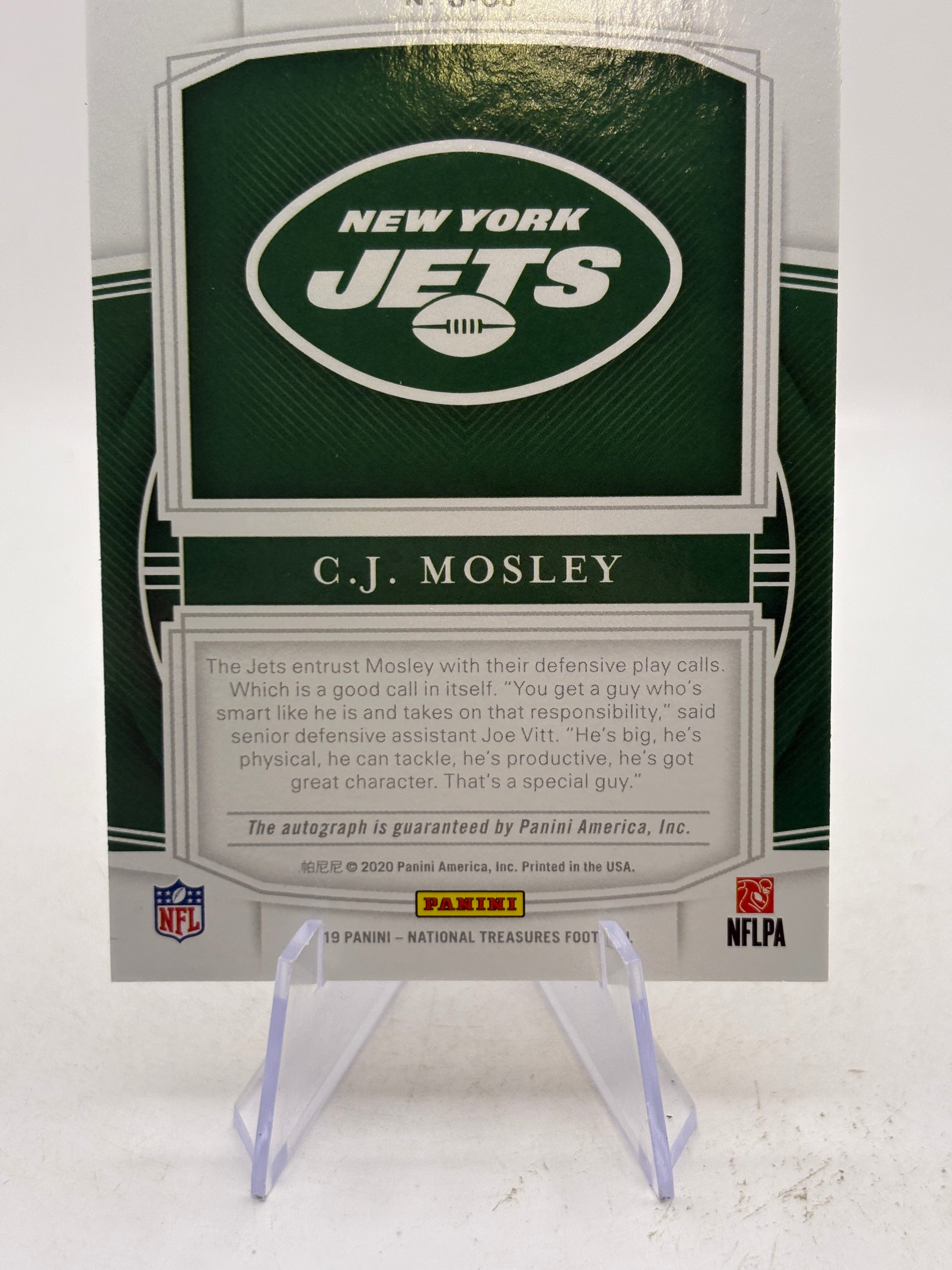 2019 Panini National Treasures - C.J. Mosley Signatures #S-CJ /25 (AU) NY Jets